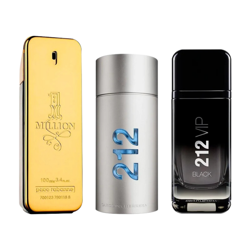 Combo de 3 Perfumes Masculinos - 1 Million, 212 MEN e 212 Black - Loja Online