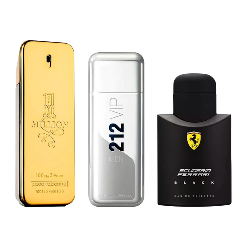 Combo de 3 Perfumes Masculinos - 1 Million, 212 VIP NYC e Ferrari Black - Loja Online